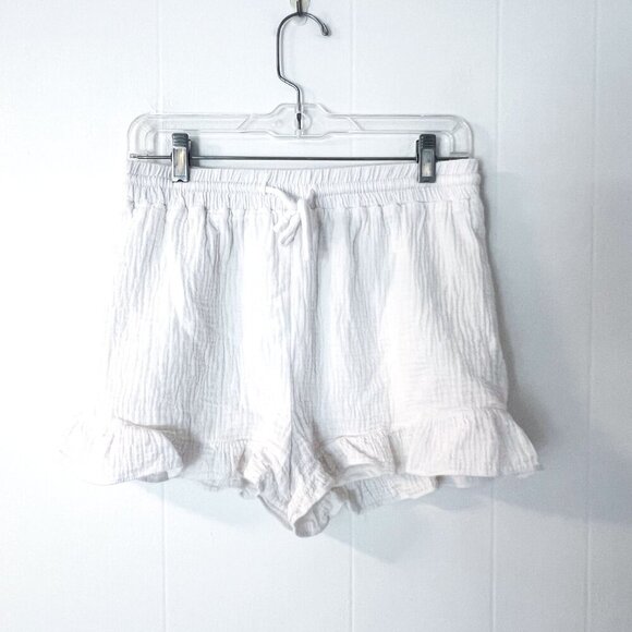 New In White Gauze Ruffled Drawstring Shorts Medium - Picture 5 of 14